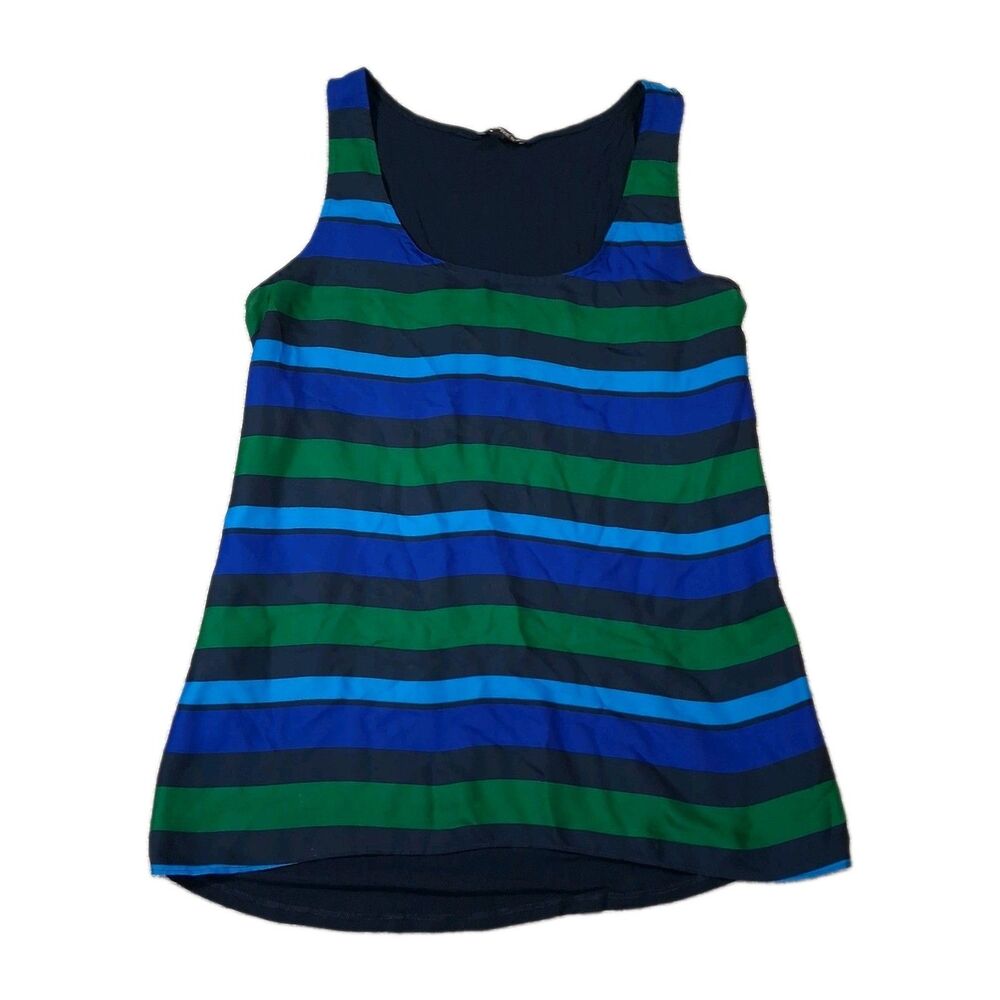 Express Womens Tank Top Large L Striped Blue Green Scoop Neck Cami Blouse Casual